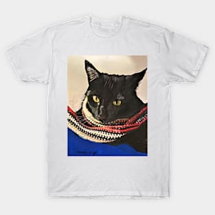 Black Cat with Scarf T-Shirt